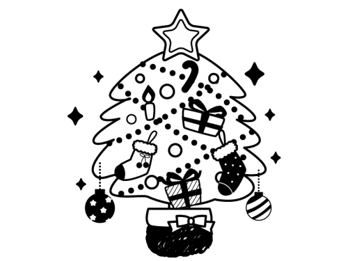 クリスマスツリーの白黒イラスト04 かわいい無料の白黒イラスト モノぽっと