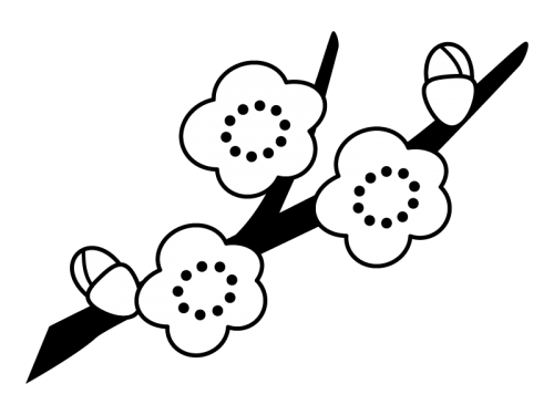 枝付きの梅の花の白黒イラスト かわいい無料の白黒イラスト モノぽっと