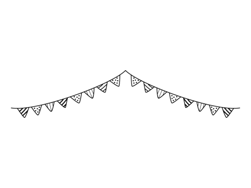 2連のフラッグガーランド 三角旗の白黒イラスト かわいい無料の白黒