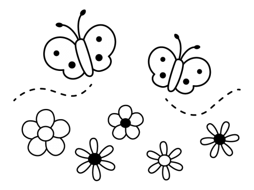 お花と蝶々の白黒イラスト かわいい無料の白黒イラスト モノぽっと