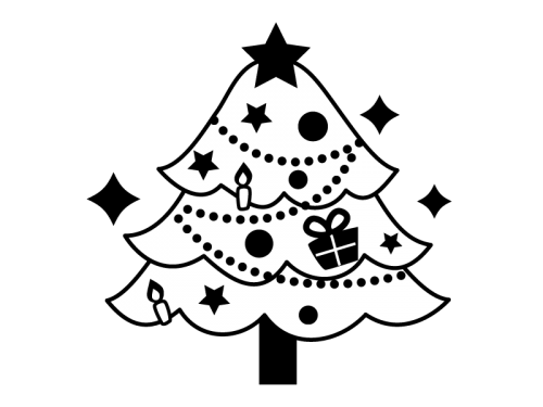 クリスマスツリーの白黒イラスト03 かわいい無料の白黒イラスト モノ