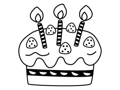 誕生日ケーキの白黒イラスト02 かわいい無料の白黒イラスト モノぽっと