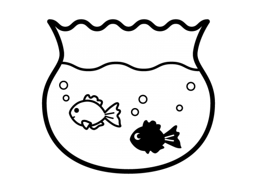 金魚鉢で泳ぐ金魚の白黒イラスト かわいい無料の白黒イラスト モノぽっと