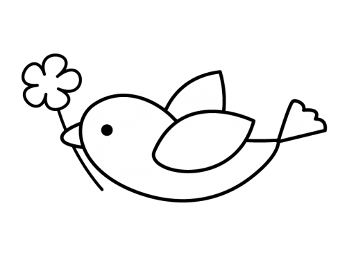 花と小鳥の白黒イラスト かわいい無料の白黒イラスト モノぽっと