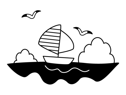 海とヨットの白黒イラスト かわいい無料の白黒イラスト モノぽっと