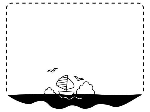 海とヨットのフレーム 枠の白黒イラスト かわいい無料の白黒
