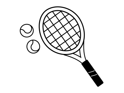テニスラケットとボールの白黒イラスト02 かわいい無料の白黒イラスト モノぽっと