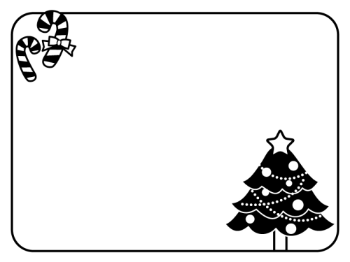 クリスマスツリーのフレーム 枠の白黒イラスト かわいい無料の白黒