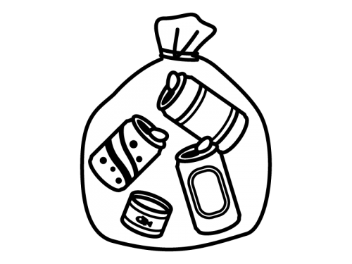 ゴミ袋に入った空き缶の白黒イラスト かわいい無料の白黒イラスト